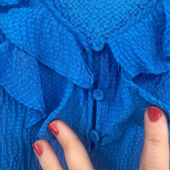 Rebecca Taylor Women's Blue Silk Sleeveless Ruffle Tank Blouse Size 2 - Picture 6 of 9